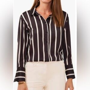 women’s vince Camuto Black and White satin style Striped  Shirt